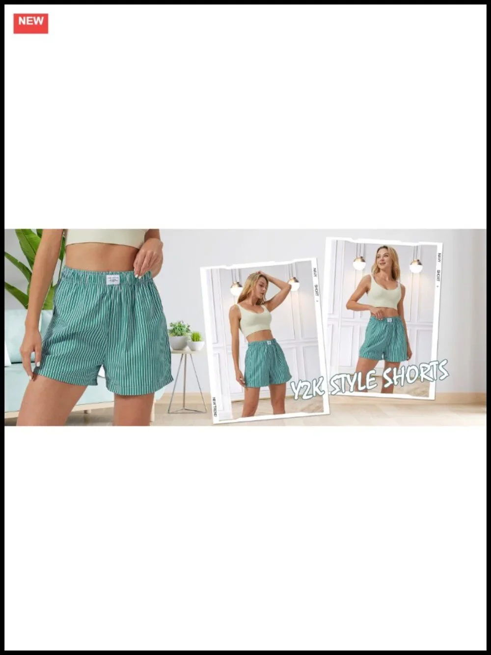 High Waisted Striped Straight Leg Summer Shorts with Pockets